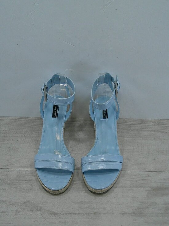 Nine West Baby Blue Croc Embossed Patent Joie Espadrille Wedge Heel Size 11 M - Picture 3 of 14